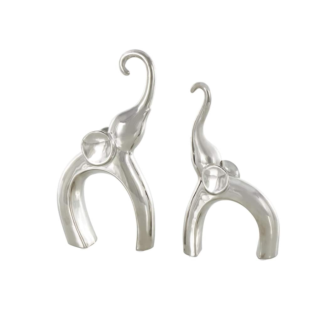 Ceramic Elephant Abstract Arched Cutout Sculpture - Set of 2 Silver or Gold - Roche River Decor