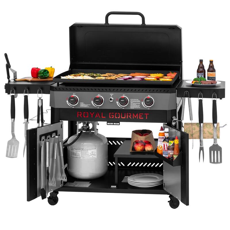 Royal Gourmet 4-Burner Black Gas Griddle with Hood