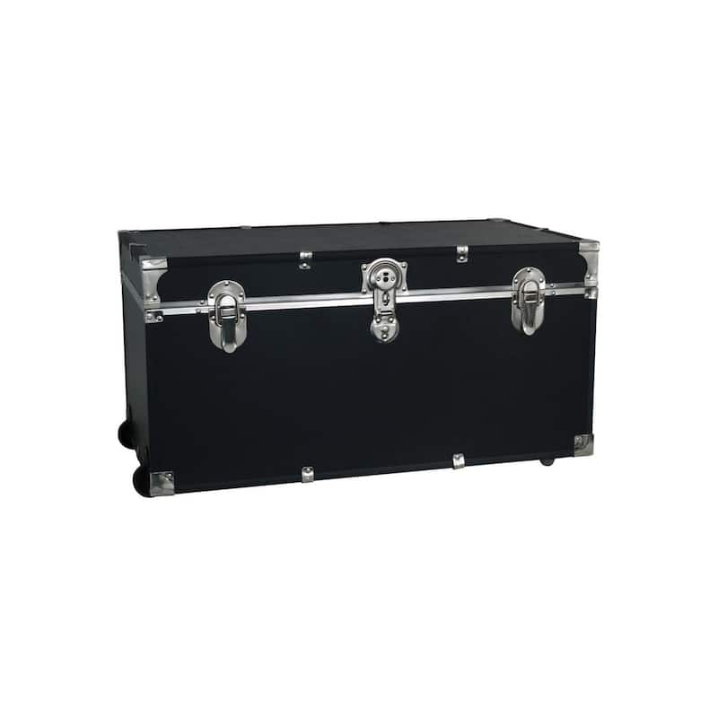 HomeStock Lockable Under Bed Storage Trunk - Heavy Duty Portable Footlocker for College Dorms & Camps with Secure Latch Closure - Black - 31 in.