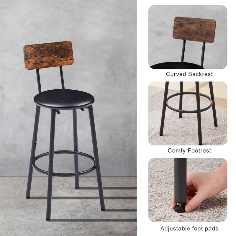 Round Bar Stool Set with Storage Shelf and Backrest - 35.43" Counter Height Stools
