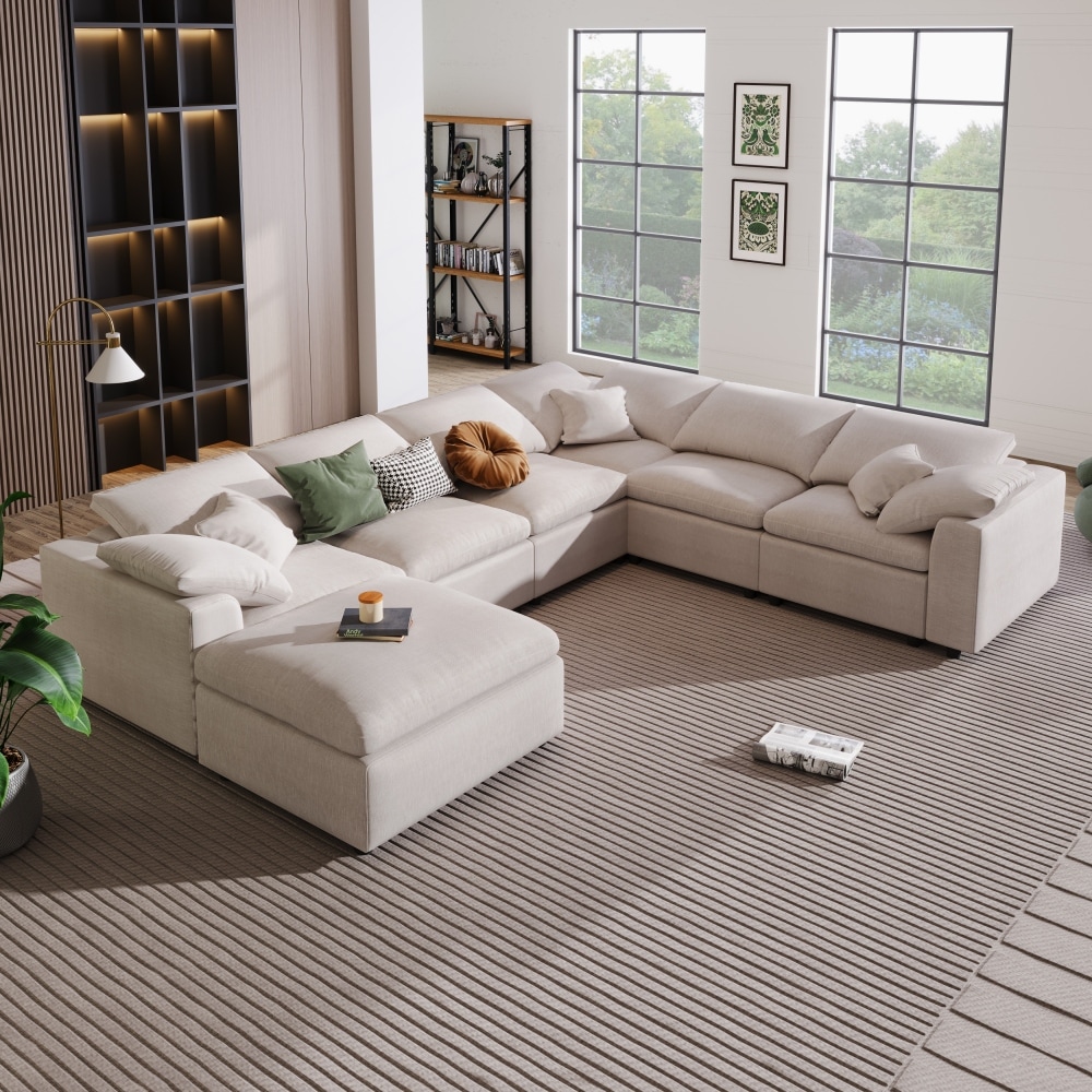 L-shaped Sectional Corner Sofa with Ottoman - Beige – Betel Canada