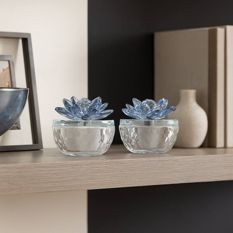 Glass Decorative Boxes Lotus Lids Textured Modern Style (Set of 2)