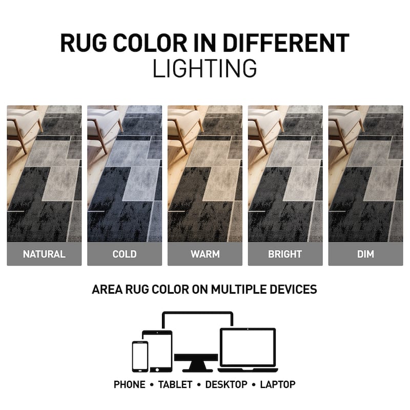 Modern Linear Area Rug for Living Room, Bedroom, or Entryway - Low Pile Indoor Rug