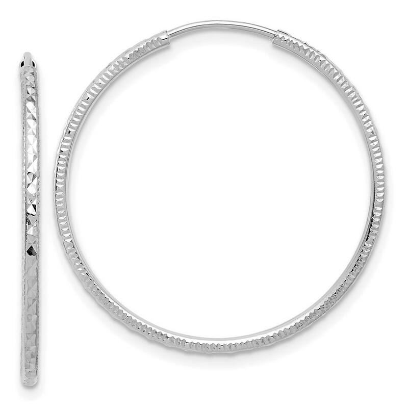 Curata 14k White Gold Sparkle Cut Endless Hoop Earrings - 29.5x1.5mm