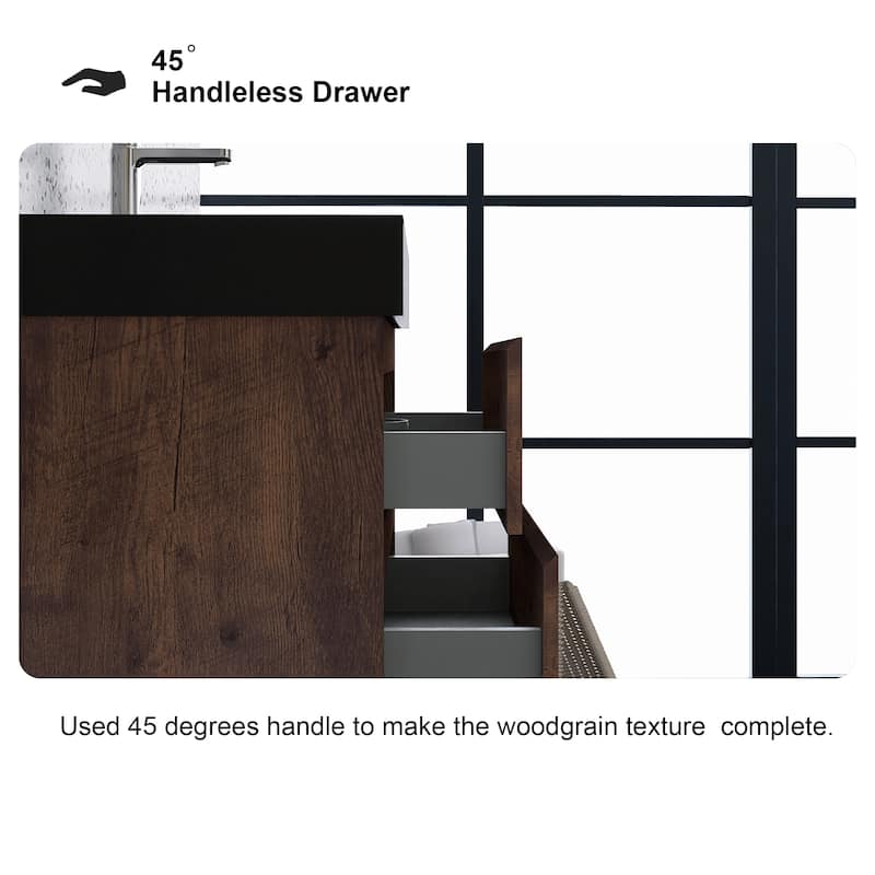 Floating Bathroom Vanity with Black Solid Surface Top