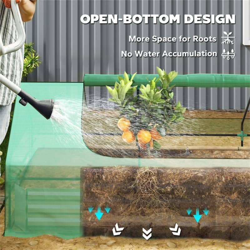 PE Steel Mini Greenhouse with Raised Planter Bed