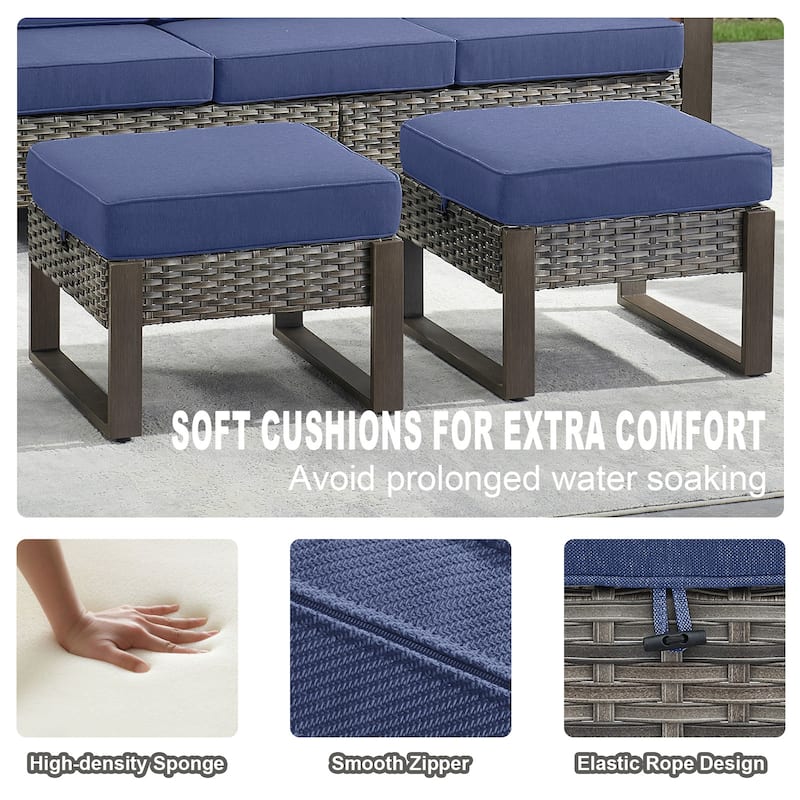 Gymojoy 7 Pieces Patio Sofa with Rattan Swivel Rocking Chair Ottomans Outdoor Conversation Set