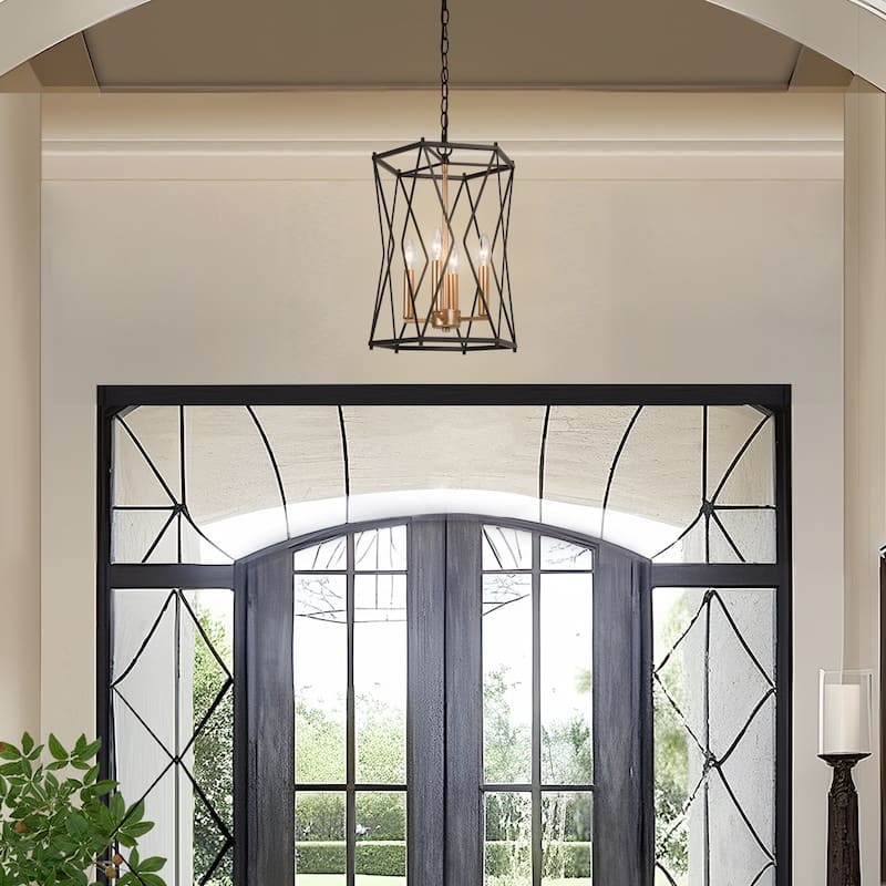 Modern Transitional Metal Kitchen Island Lantern Pendant Farmhouse Cylinder Foyer Chandelier - D 12.5"x H 18"