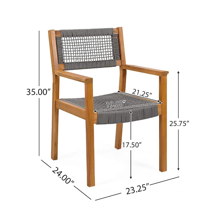 Roomfitters Outdoor Dining Armchairs Set of 2, Wood and Woven Rope Design, Patio Seating with Rustic Charm