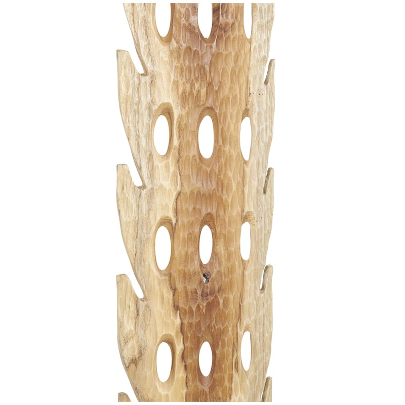 Brown Teak Wood Handmade Tall Floor Cutout Post Abstract Sculpture with Live Edge Base