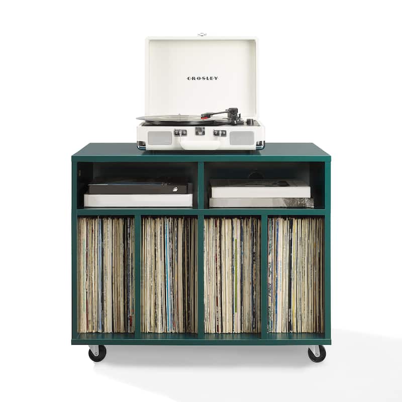 Crosley Carlo Rolling Record Storage Console - Dark Teal