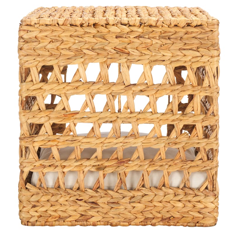 SAFAVIEH Home Ivie 15.7W x 15.7D x 16.5H-inch Beige/Natural Water Hyacinth Pet Bed with Cushion - 15.7"W x 15.7"D x 16.5"H