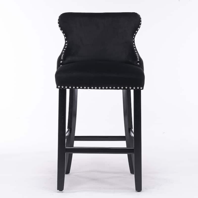 Wing-Back Barstools with Button Tufted Decoration and Wooden Legs, Leisure Style Bar Chairs,Bar stools, Set of 2