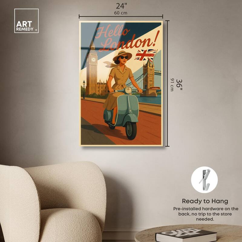 Scooter English Travel Acrylic by Art Remedy, Ready to Hang