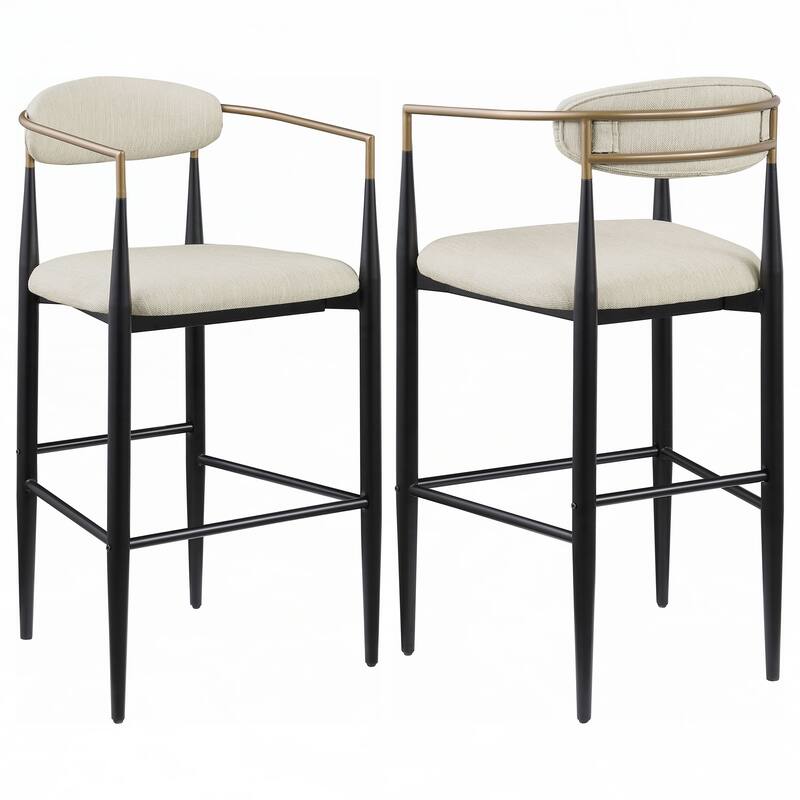 Beige Fabric Upholstered Bar Chair (Set of 2)
