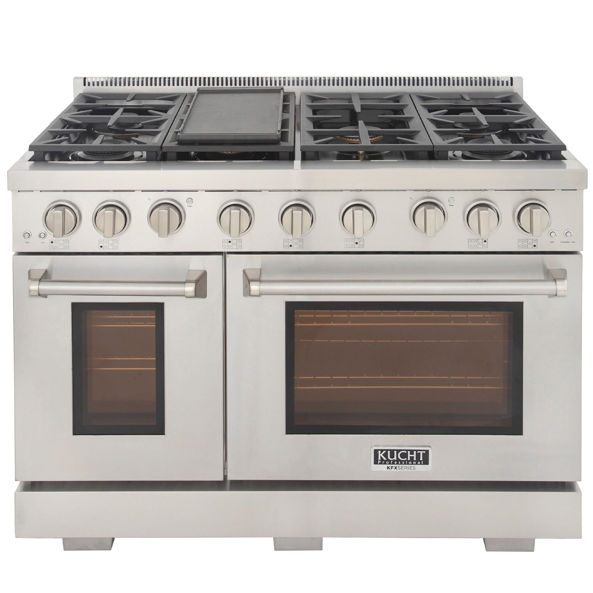 KUCHT Professional 48 in. 6.7 cu. ft. Double Oven Natural Gas Range with 25K Power Burner, Convection Oven in Stainless Steel