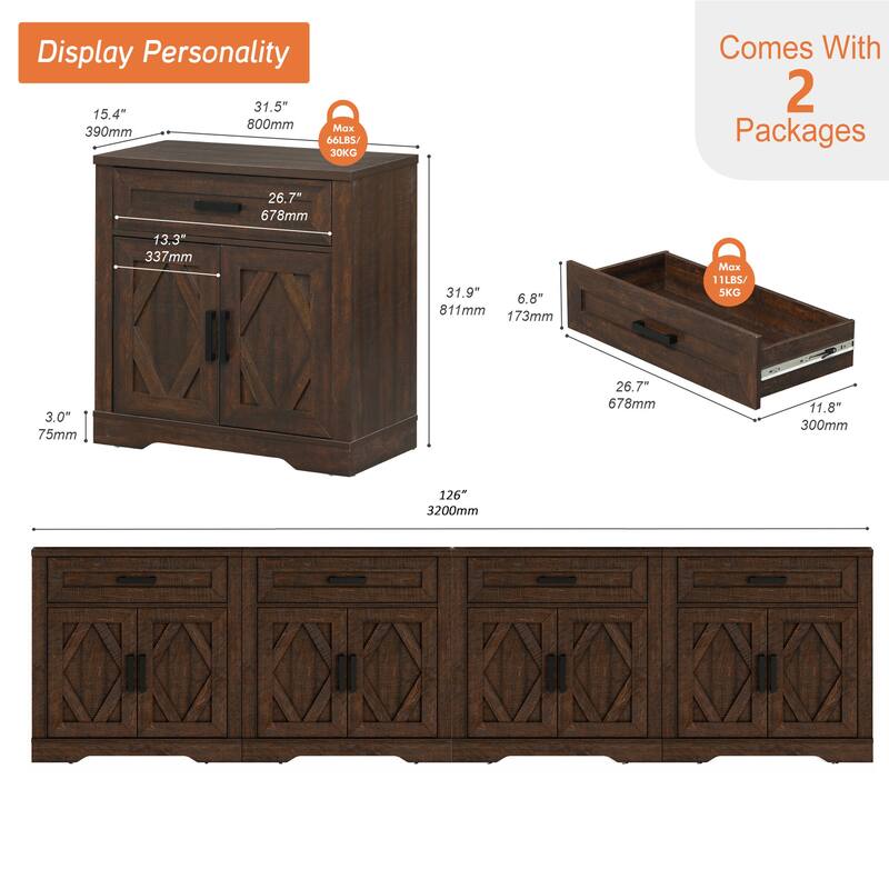 Farmhouse Entertainment Center with Storage Barn Door Cabinet for 50"-130" TVs
