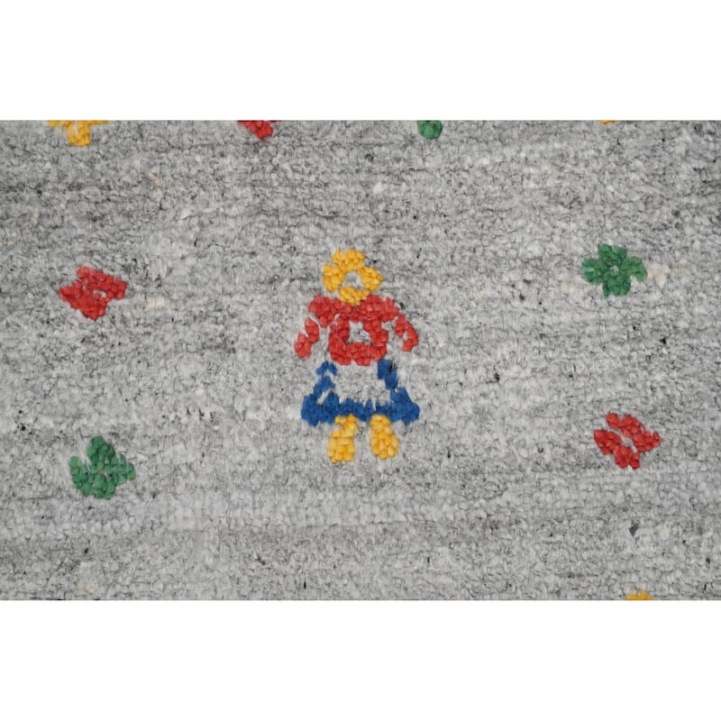 Hand Knotted Oriental Viscose Silk Carpet Tribal Animal Pictorial Greys & Charcoal Gabbeh Area Rug - 11' 8'' X 7' 4''
