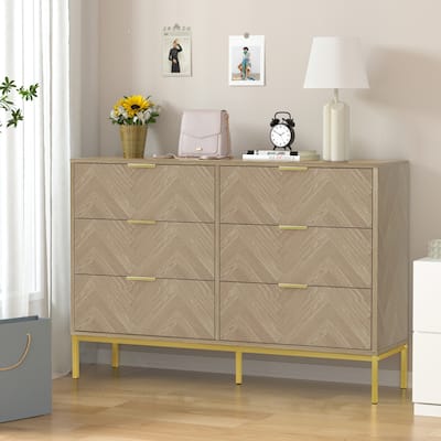 Anmytek 6-Drawer Double Dresser Modern Wood Chest of Drawers for Bedroom Living Room
