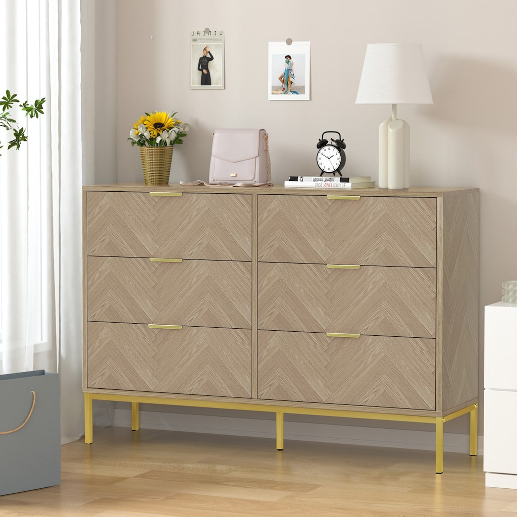 Anmytek 6-Drawer Double Dresser Modern Wood Chest of Drawers for Bedroom Living Room