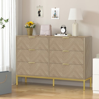 Anmytek 6 Drawer Double Dresser Modern Wood Chest of Drawers for Bedroom Living Room