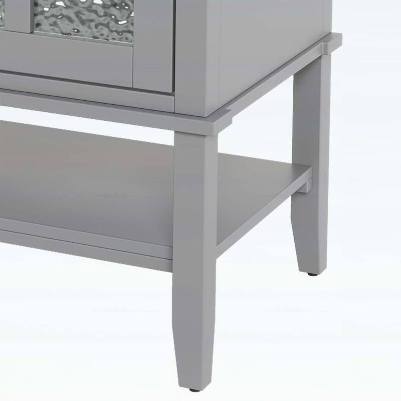 36 Inch Bathroom Vanity with Ceramic Sink,Adjustable and Open Shelves,Wood Legs