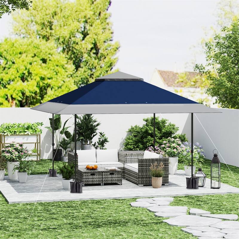 Large UV Protection Outdoor Canopy Tent with Adjustable Height and Metal Frame Included Wheeled Bag - Navy-Blue