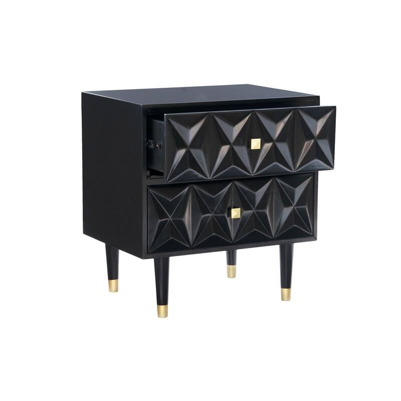 27" Black Geometric Patterned Two Drawer Nightstand