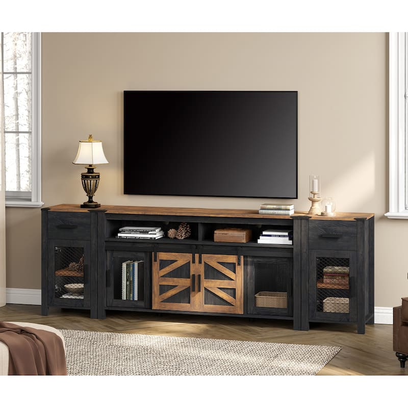 WAMPAT Drawer TV Stand set for ups to 85 inch TV,Entertainment Center - 1 Pack - Dark Walnut and Black