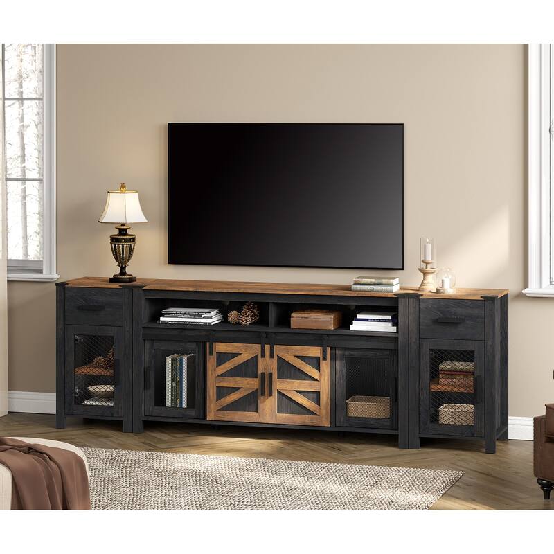 WAMPAT Drawer TV Stand set for ups to 85 inch TV with Sliding Barn Door - 1 Pack