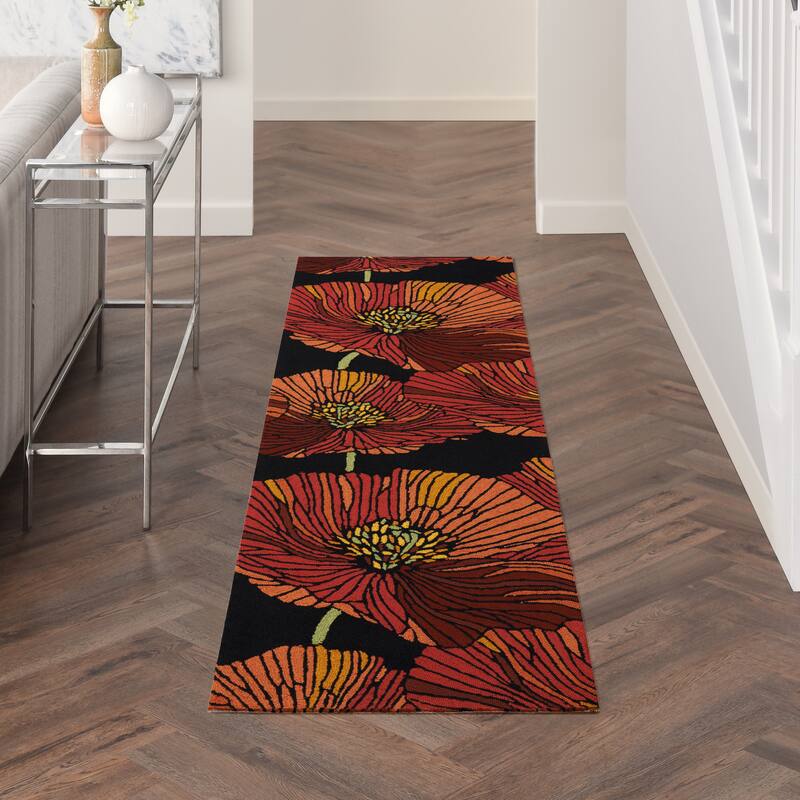Nourison Fantasy Abstract Floral Area Rug - 2' 3" x 8' - Black - Runner
