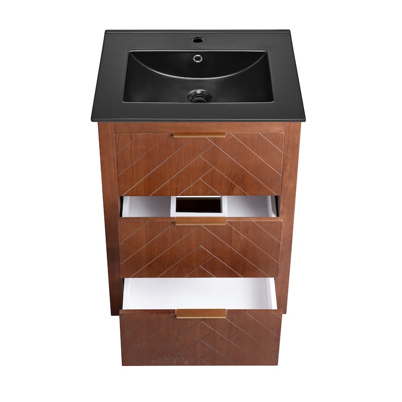 Daxton 24 In. Brown Walnut Bathroom Vanity With Black Ceramic Sink Top