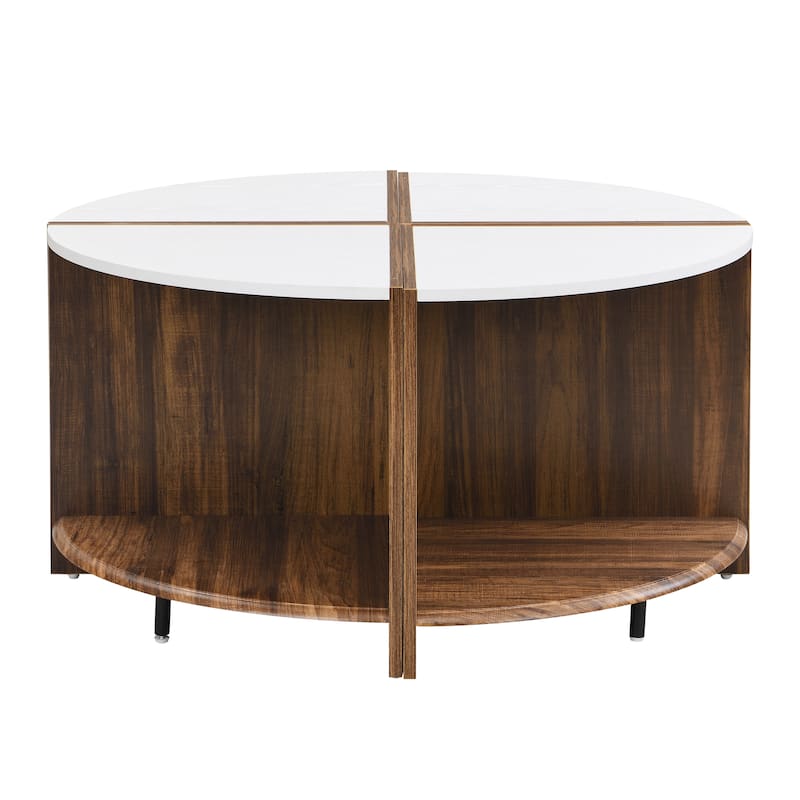 Industrial Round Coffee Table Double Layer Coffee Table with Storage Space, for Living Room Garden, White