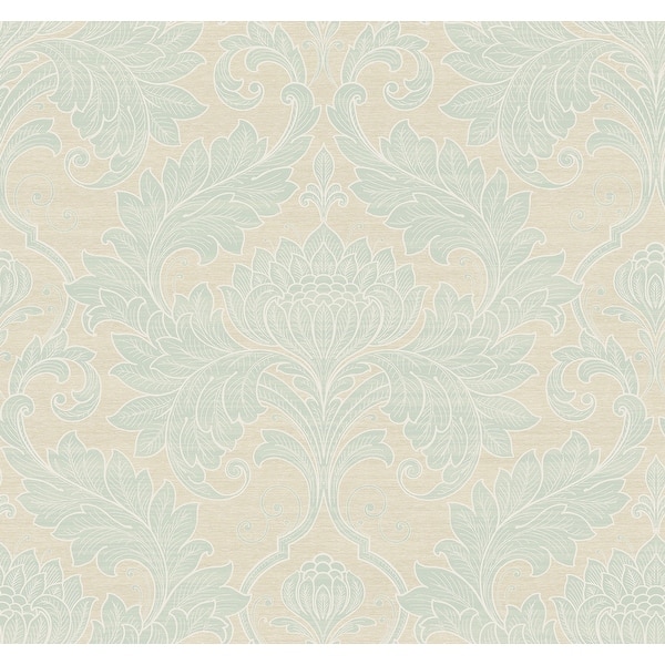 slide 2 of 6, Seabrook Designs Tivoli Leaf Damask Unpasted Wallpaper 27 in. W x 27 ft. L - Metallic Tiffany