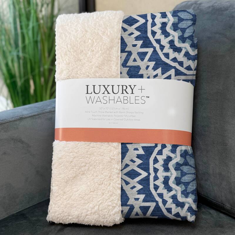 Premium Machine Washable Boho Suzani Sherpa Throw Blanket