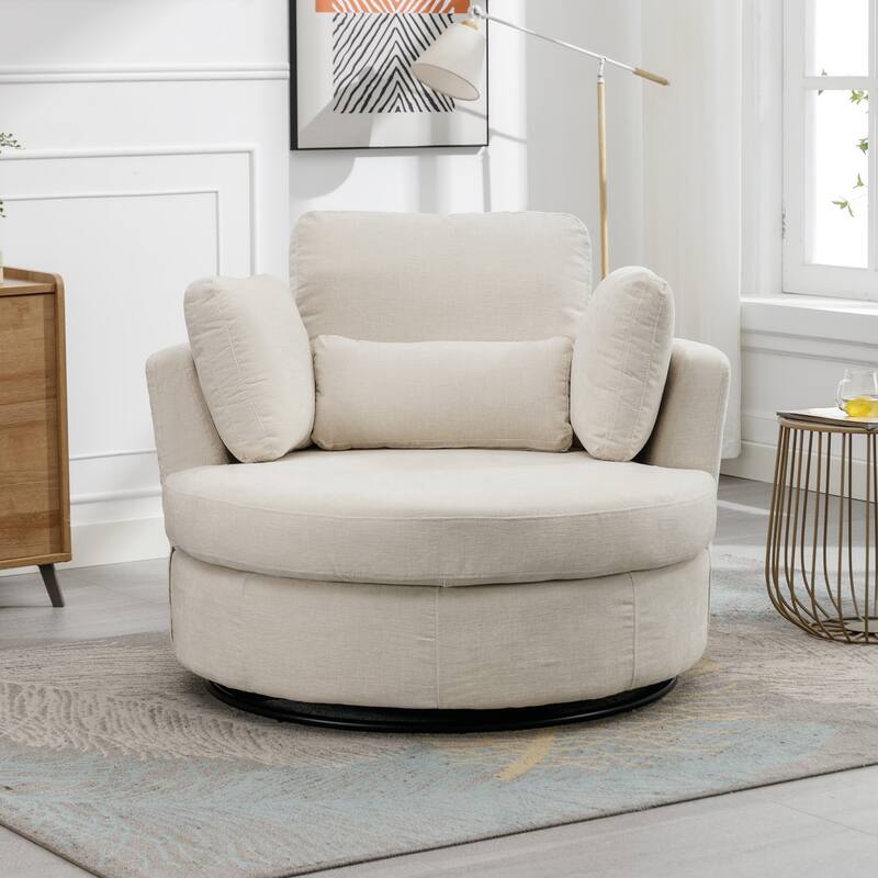 Swivel Accent Barrel Chair and Half Swivel Sofa With 3 Pillows 360 Degree Swivel Round Sofa