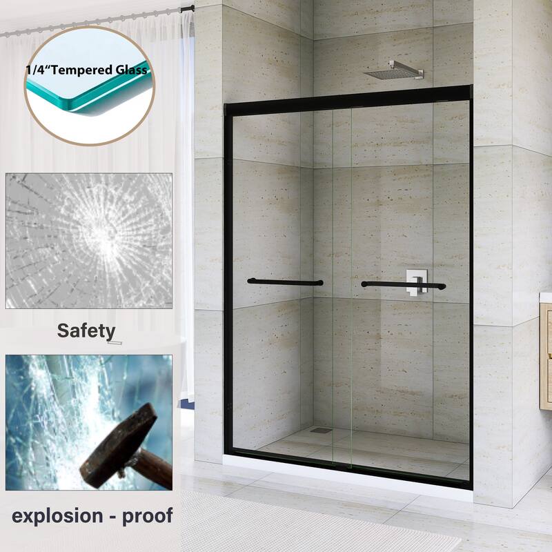 Double Sliding Framed Shower Door in Matte Black Finish