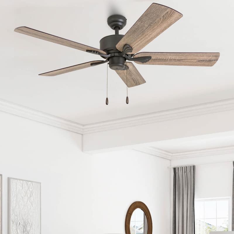 The Gray Barn Harkye Farmhouse 52-inch Aged Bronze Ceiling Fan in Barnwood/Tumbleweed Blades - Bronze - Pull Chain