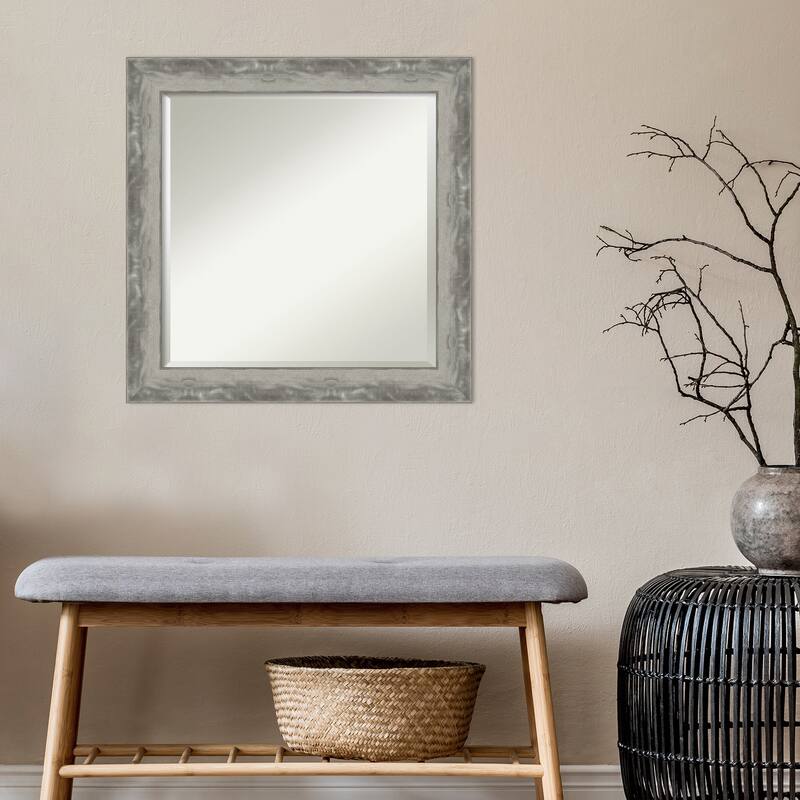 Beveled Bathroom Wall Mirror - Waveline Silver Narrow Frame