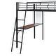 preview thumbnail 9 of 7, Full Size Metal Loft Bed Frame with 3 Layers of Shelves, Desk, Whiteboard, Ladder and Guardrails, Large Space Underneath - Black