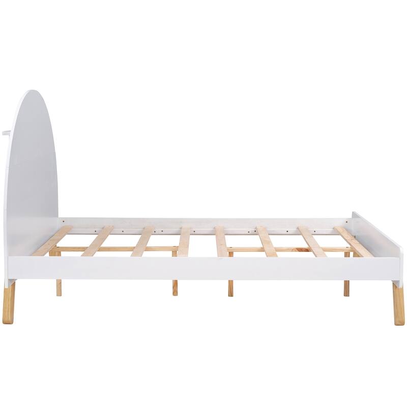 Full Size Platform Bed Toddler Bed with Shelf Behind Headboard Bed