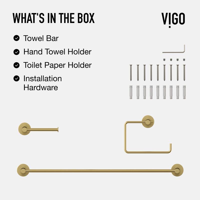 VIGO Cass 3-Piece Bathroom Hardware Accessory Set with 24 in. Towel Bar, Toilet Paper Holder, Hand Towel Holder