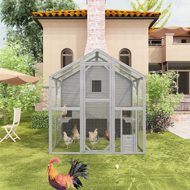 Fir Wood Cat Villa Dual-Story Predator-Safe Outdoor Sanctuary for Pets - 66.5"X72.6“X74.1"