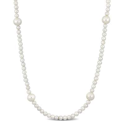 Miadora 3.5-8mm Cultured Freshwater White Pearl Necklace with 10k Yellow Gold Lobster Clasp-17in