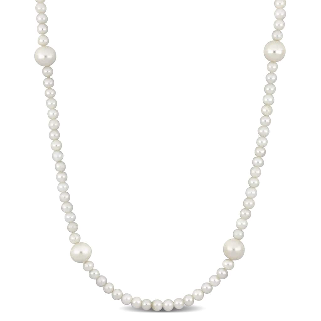 Miadora 3.5-8mm Cultured Freshwater White Pearl Necklace with 10k Yellow Gold Lobster Clasp-17in