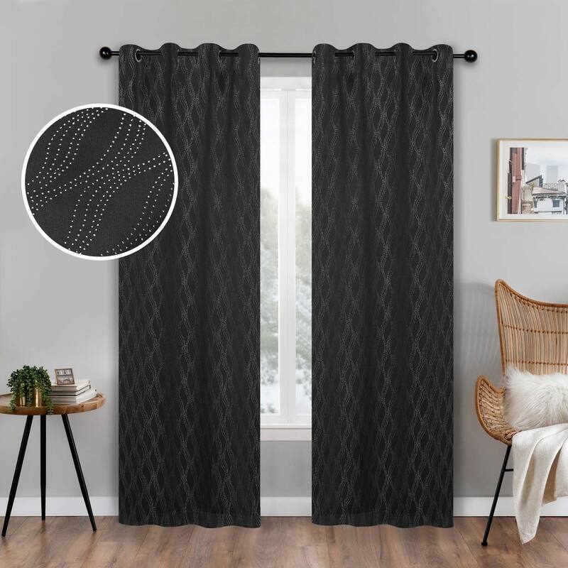 Superior Zuri Washable Room Darkening Curtains, Set of 2 Panels - 52"x108" - Black