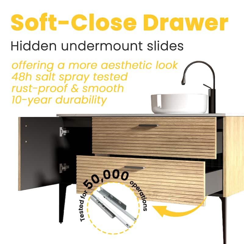 GDFStudio - Emilia Modern 48-Inch Striped Bathroom Vanity with Integrated Sink - 48" Bathroom Vanity