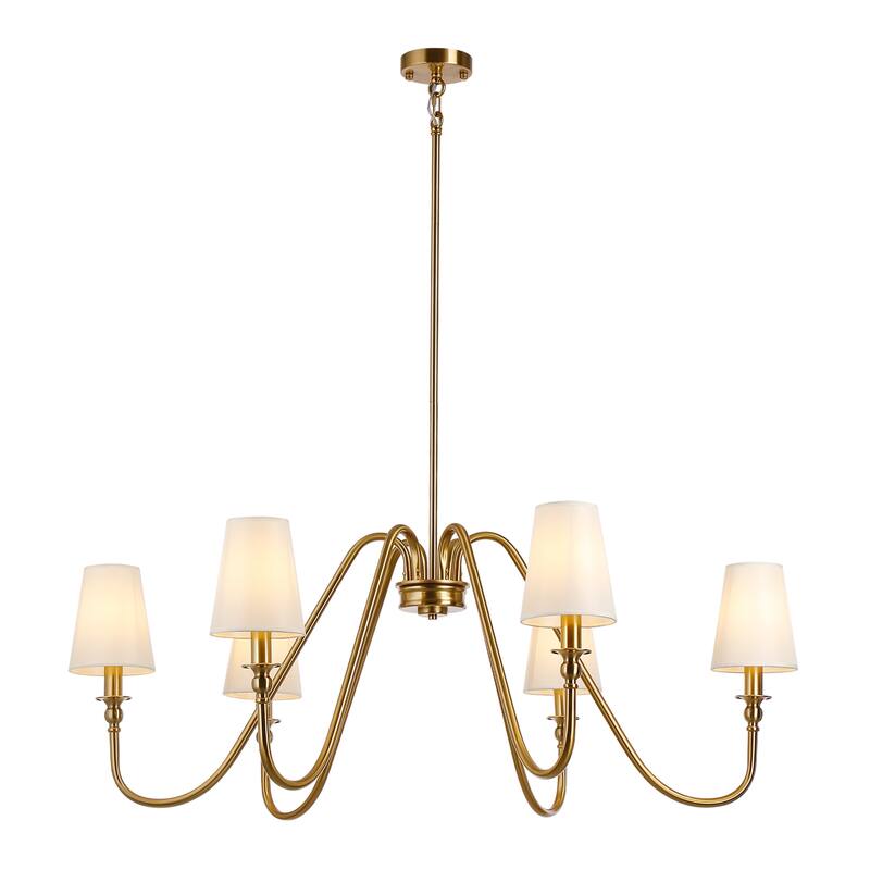 6-Light 41" Wide Traditional Stylish Candle Chandelier With Beige Fabric Shades
