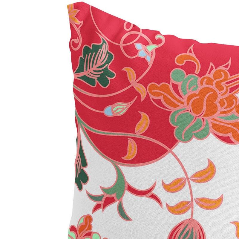 HomeRoots Set of Two 16" X 16" Red and White Blown Seam Floral Indoor Outdoor Throw Pillows - 16.00' X '16.00' X '5.00