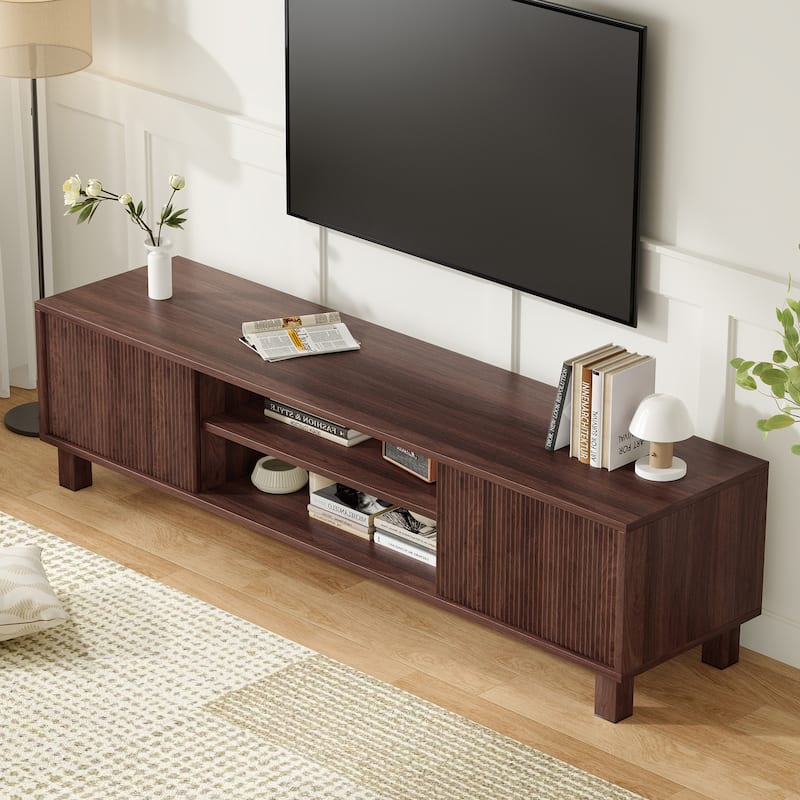 Modern TV Stand for Up to 70" TVs, Large Media Console with Storage & Open Shelves, Stylish Entertainment Center